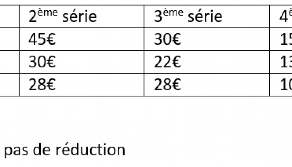 Grille des tarifs