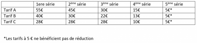 Grille des tarifs